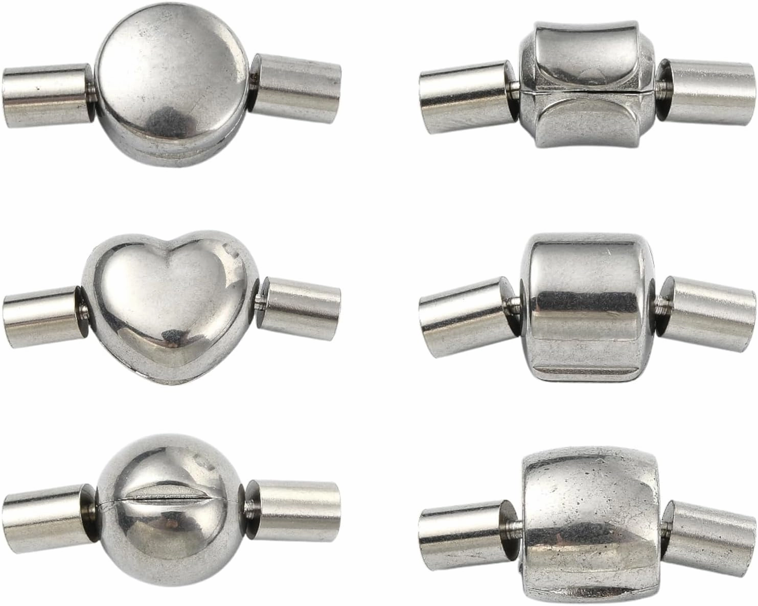 LiQunSweet 6 pcs 6 Styles Stopper Box 304 Stainless Steel Clasps Column Round Heart Cord Screw Clasps for Necklace Bracelet Keychain Handbag Strap Jewelry Findings - 20×24mm