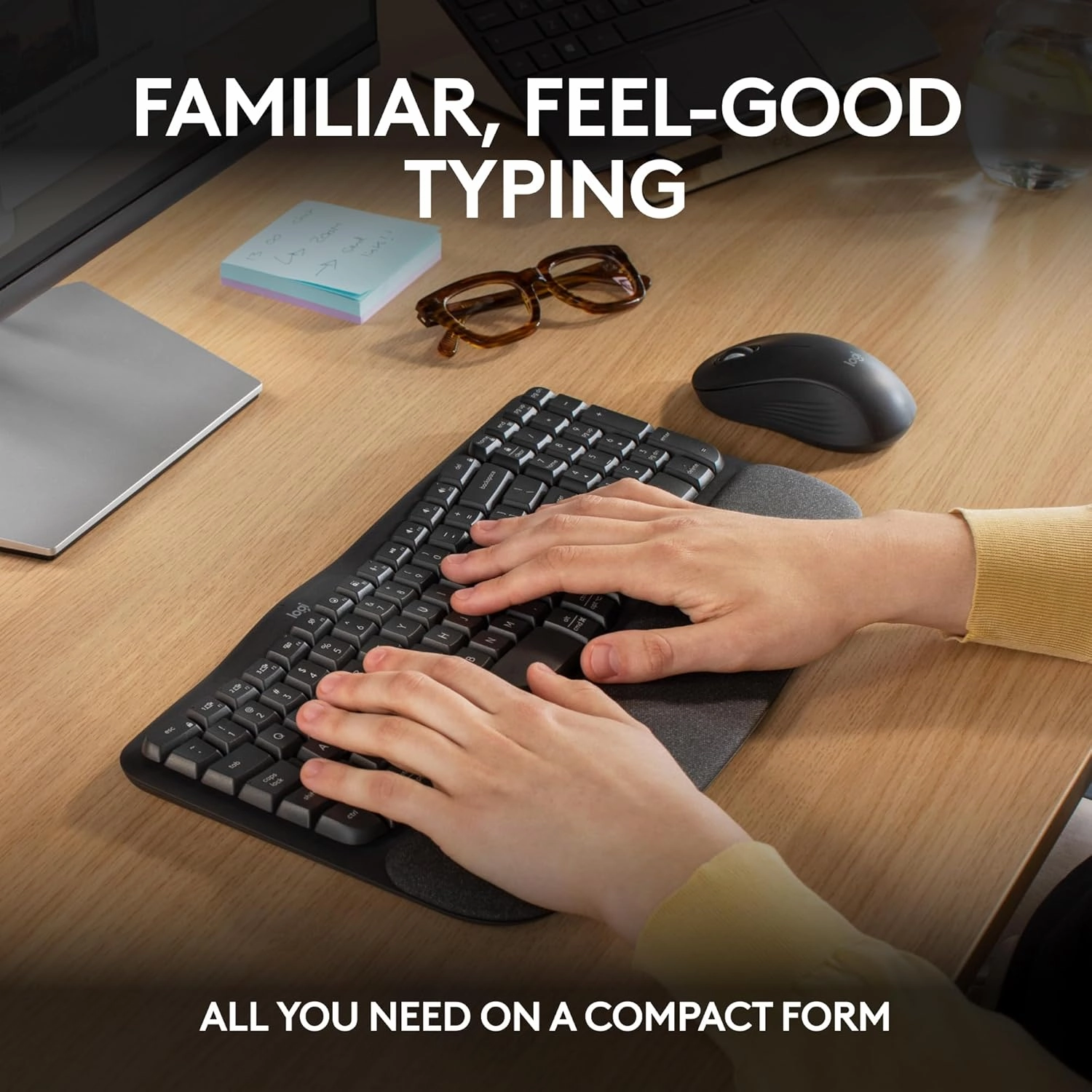 Logitech Wave Keys MK670 Combo, Wireless Ergonomic Keyboard with Signature M550 L Wireless Mouse, Comfortable Natural Typing, Bluetooth, Logi Bolt, for Multi-OS, Windows/Mac - Graphite
