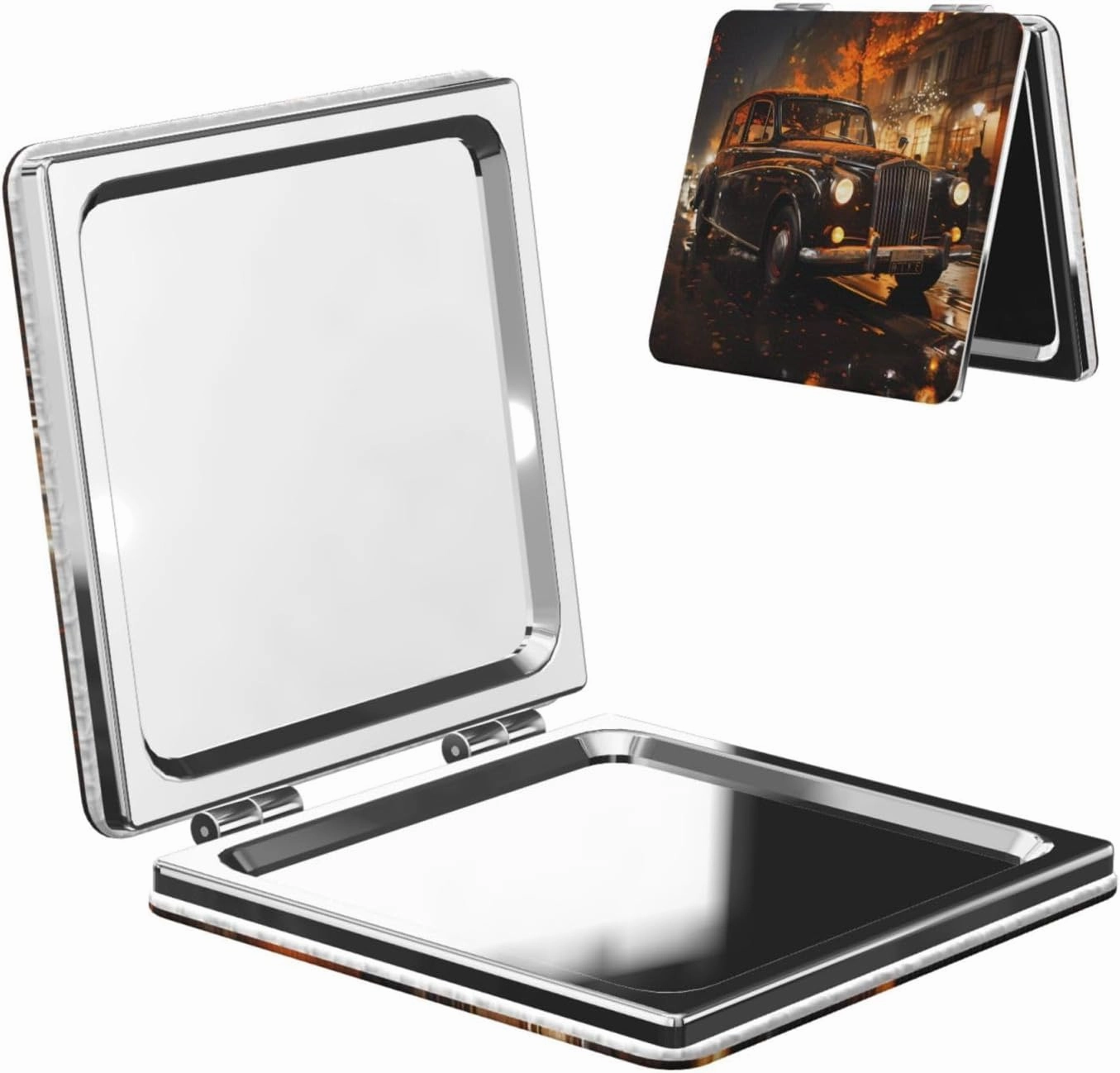 London Black Cab Makeup Mirror Portable Folding Mini Mirror Double Sided Travel Makeup Mirror Square Handheld Pocket Mirror