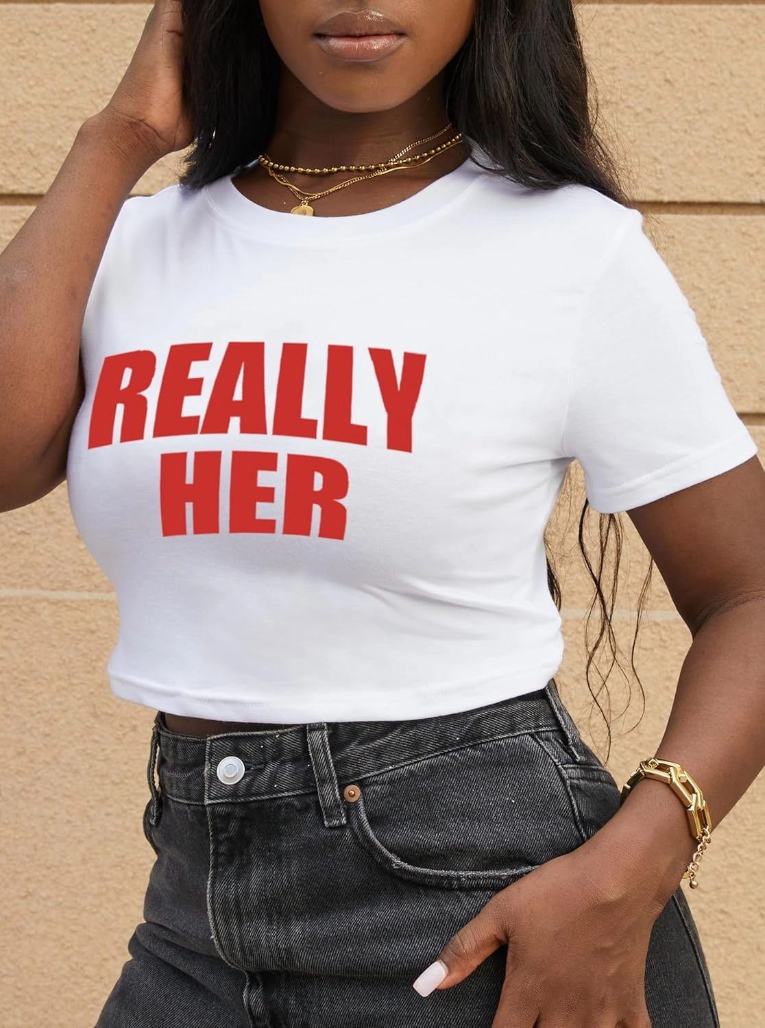 LovelyWholesale Women Graphic Crop Tops Letter Print Short Sleeve Tee Summer Sexy T Shirt