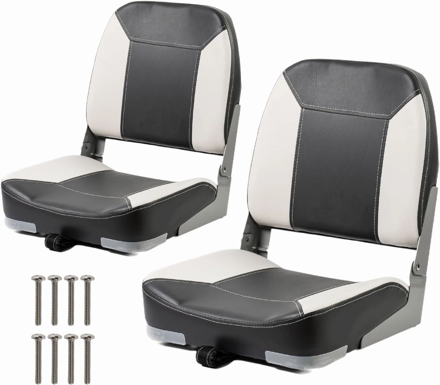 Low Back Padded Boat Seats, Folding Boat Seats, Waterproof Captain Boat Seat, 2 Packs (Gray & White)