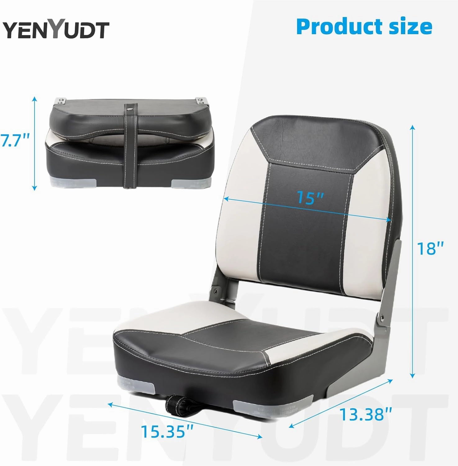 Low Back Padded Boat Seats, Folding Boat Seats, Waterproof Captain Boat Seat, 2 Packs (Gray & White)