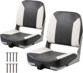 Low Back Padded Boat Seats, Folding Boat Seats, Waterproof Captain Boat Seat, 2 Packs (Gray & White)