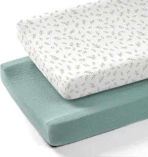 lulumoon Muslin Changing Pad Covers: Baby Cotton Changing Table Covers - Soft Changing Pad Sheets for Boys Girls, P-Lotus Leaf