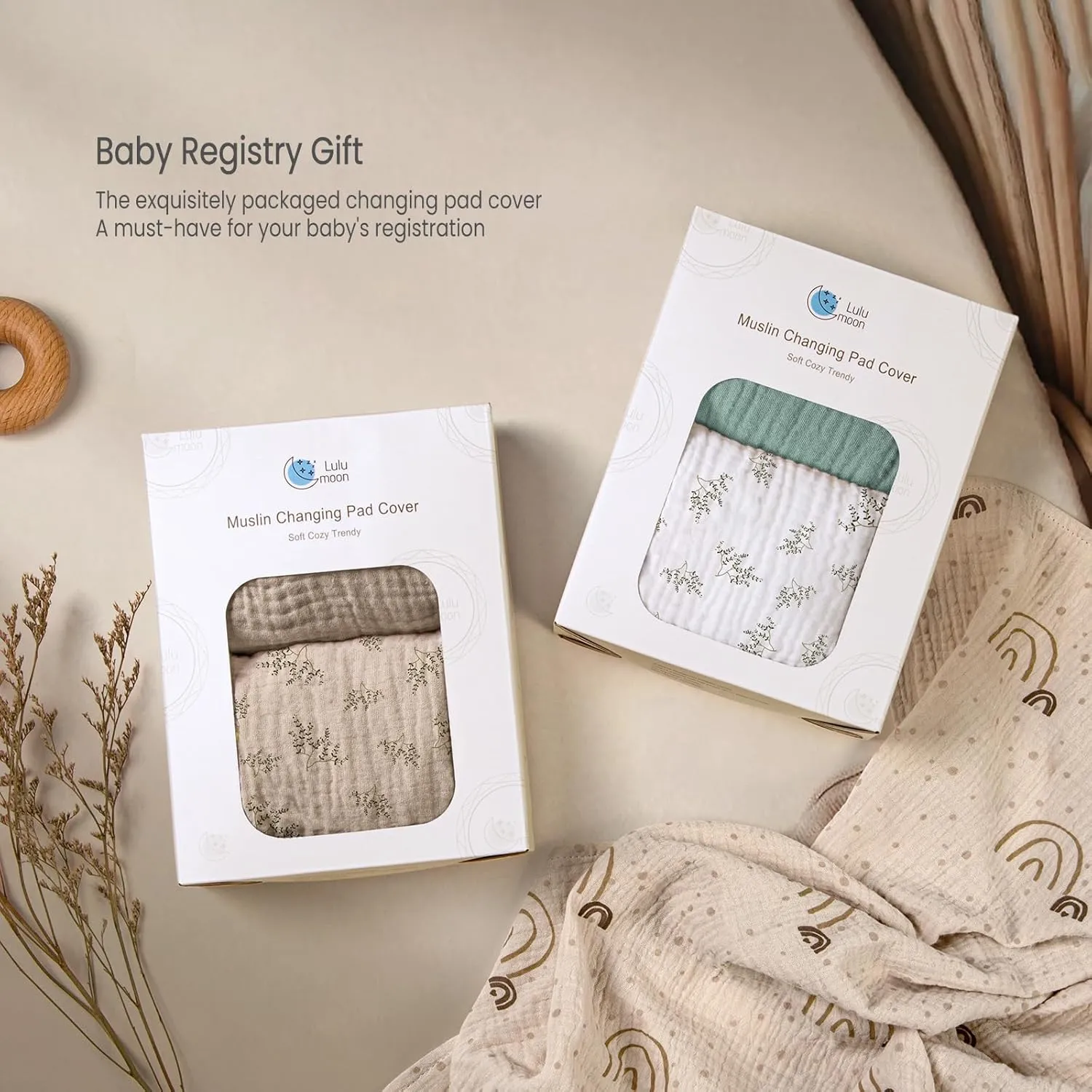 lulumoon Muslin Changing Pad Covers: Baby Cotton Changing Table Covers - Soft Changing Pad Sheets for Boys Girls, P-Lotus Leaf