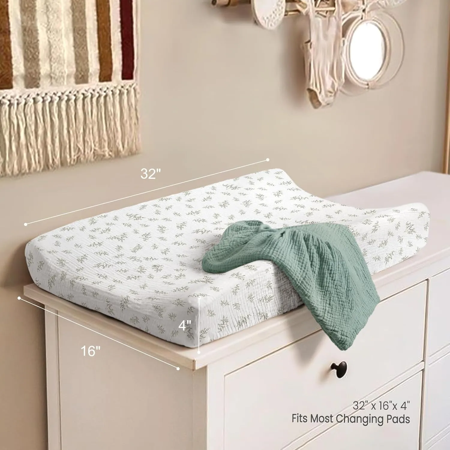 lulumoon Muslin Changing Pad Covers: Baby Cotton Changing Table Covers - Soft Changing Pad Sheets for Boys Girls, P-Lotus Leaf