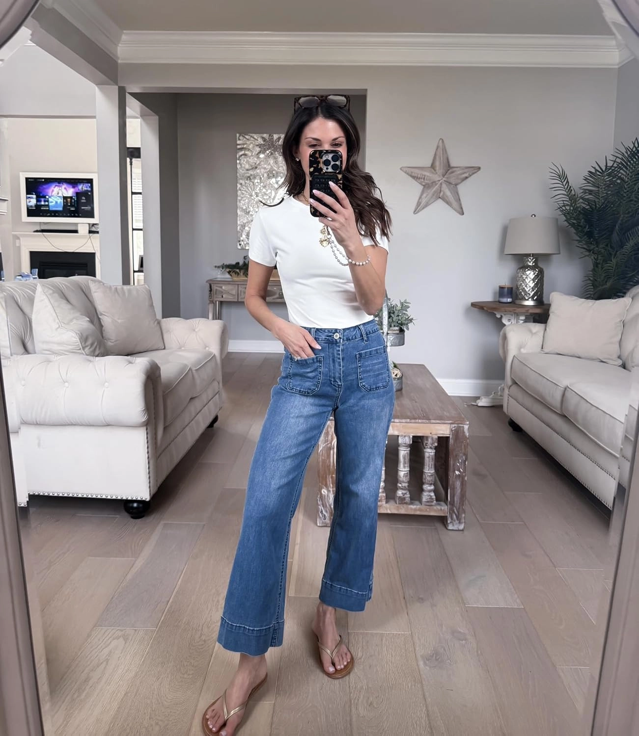 luvamia Wide Leg Jeans for Women Trendy High Waisted Flare Jeans Cropped Denim Pants Stretchy Baggy with Patch Pockets
