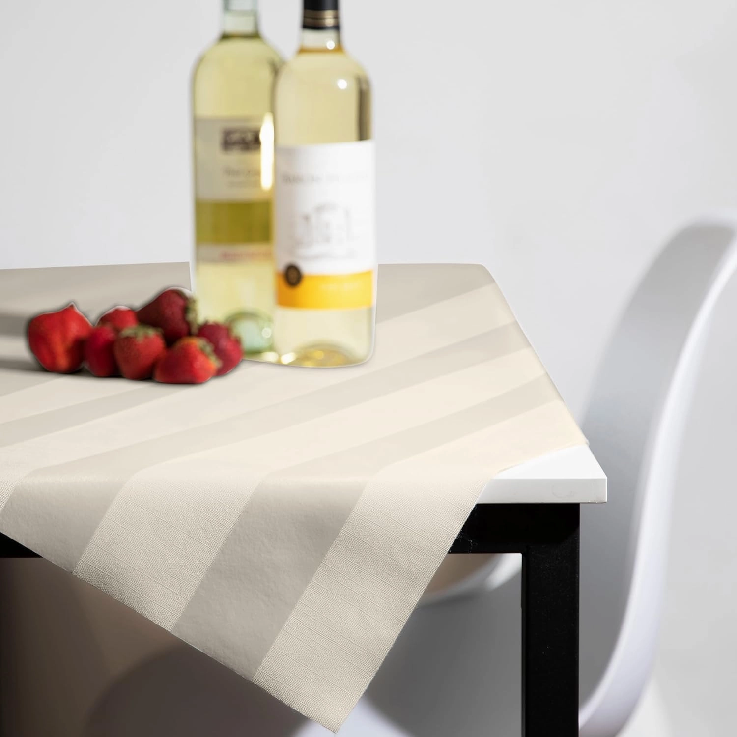Luxury Table Protector Pad, 2 in 1 Table pad   Great Looking Tablecloth - Heat Resistant, Spill & Stain Proof - Flannel Backing (Ivory - Silk Stripe, 54x72)
