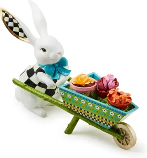 MACKENZIE-CHILDS Bunny Figure, Spring and Easter Rabbit Decor, Calico Bunny with Wheelbarrow
