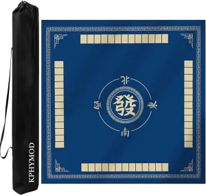 Mahjong Table Mat with Carrying Bag, Anti Slip Noise Reduction Table Cover Game Mat, Family Game Night Mahjong Accessories for Beginners Enthusiasts(Blue,33.46x33.46in)