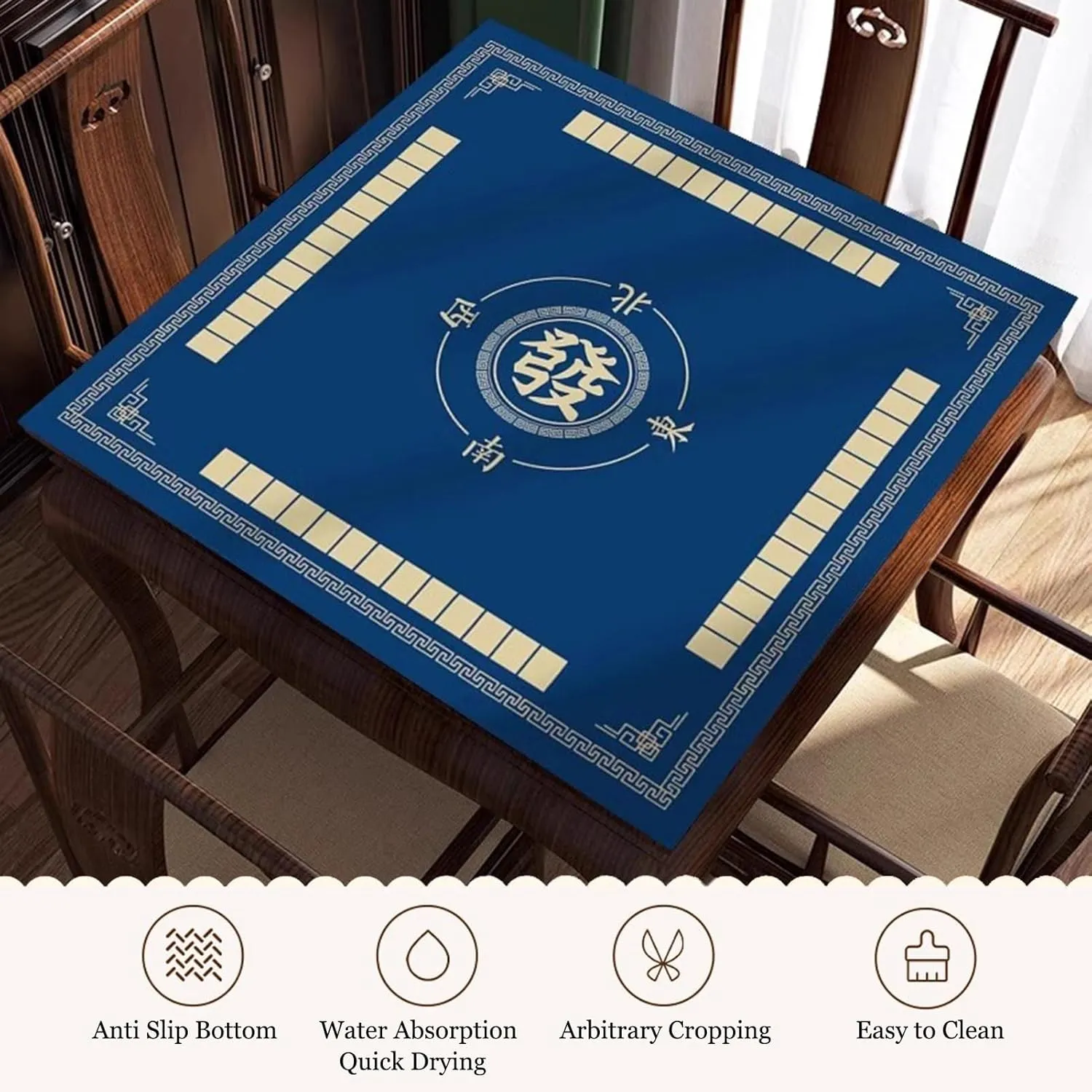Mahjong Table Mat with Carrying Bag, Anti Slip Noise Reduction Table Cover Game Mat, Family Game Night Mahjong Accessories for Beginners Enthusiasts(Blue,33.46x33.46in)
