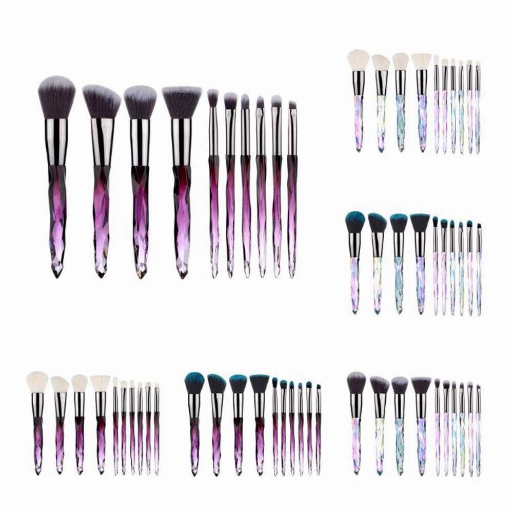 Makeup Brush Set, 10 Piece Makeup Brush Crystal Handle, Advanced Rainbow Color Makeup Brush Set Foundation Mix Eyeshadow Blush Concealer Transparent Handle (Color : Multi-colored3)