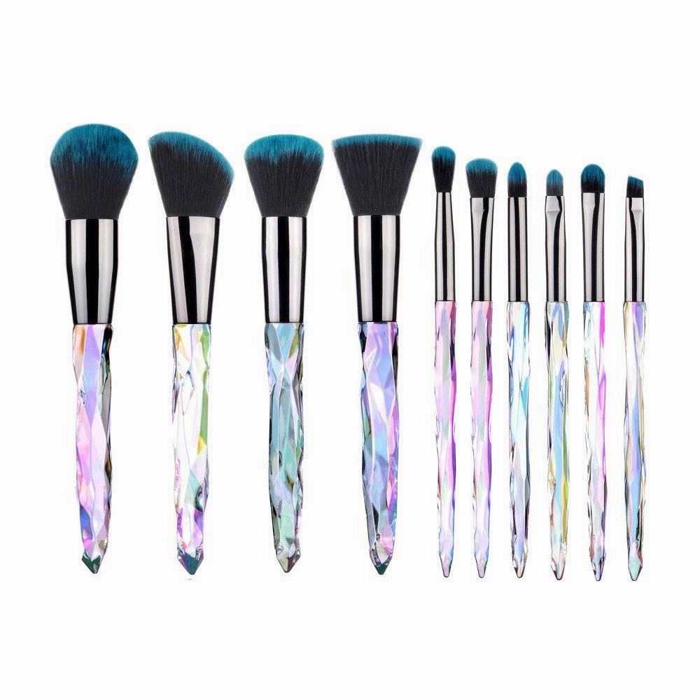 Makeup Brush Set, 10 Piece Makeup Brush Crystal Handle, Advanced Rainbow Color Makeup Brush Set Foundation Mix Eyeshadow Blush Concealer Transparent Handle (Color : Multi-colored3)