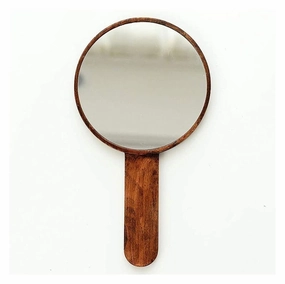Makeup Mirror, Solid Wood Portable Vanity Mirror, Hand Mirror, Beauty Salon Retro Wooden Portable Mirror. Living Room Bathroom