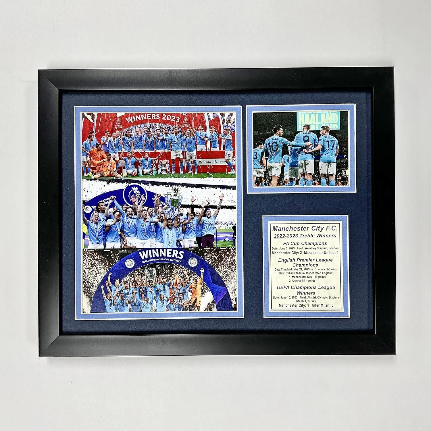 Manchester City F.C. | 2022-2023 Treble Winners | Historic Season Championships Collage 12"x15" Framed Photo Collage Under Glass