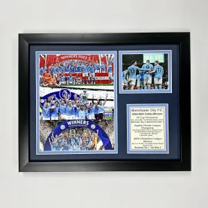 Manchester City F.C. | 2022-2023 Treble Winners | Historic Season Championships Collage 12"x15" Framed Photo Collage Under Glass