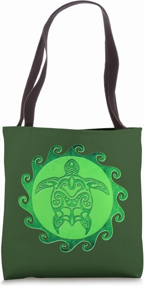 Maori Sun Tribal Polynesian Green Sea Turtle Tote Bag