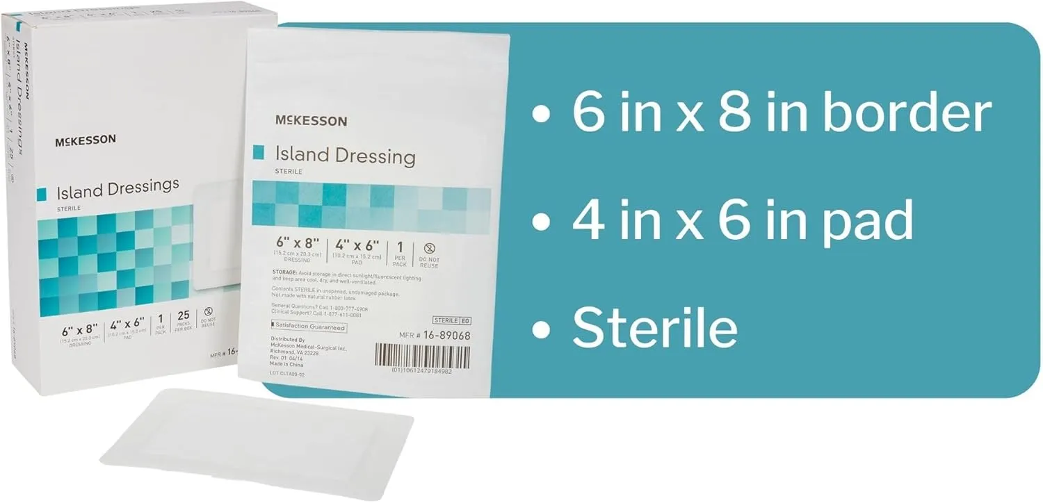 McKesson Island Dressing, Sterile, Polypropylene/Rayon, 6 in x 8 in, 25 Count, 1 Pack