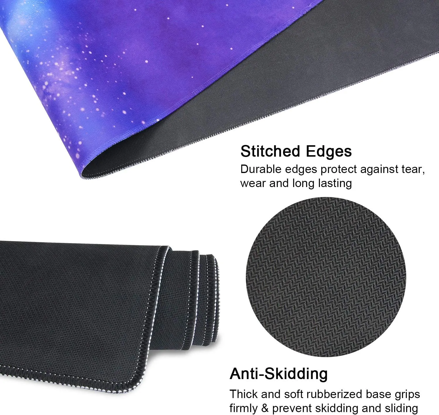 Meffort Inc Extra Large Extended Gaming Desk Mat Non-Slip Rubber Pads Stitched Edges XXLG Mouse Pad 35.4 x 15.7 inch - Galaxy Universe
