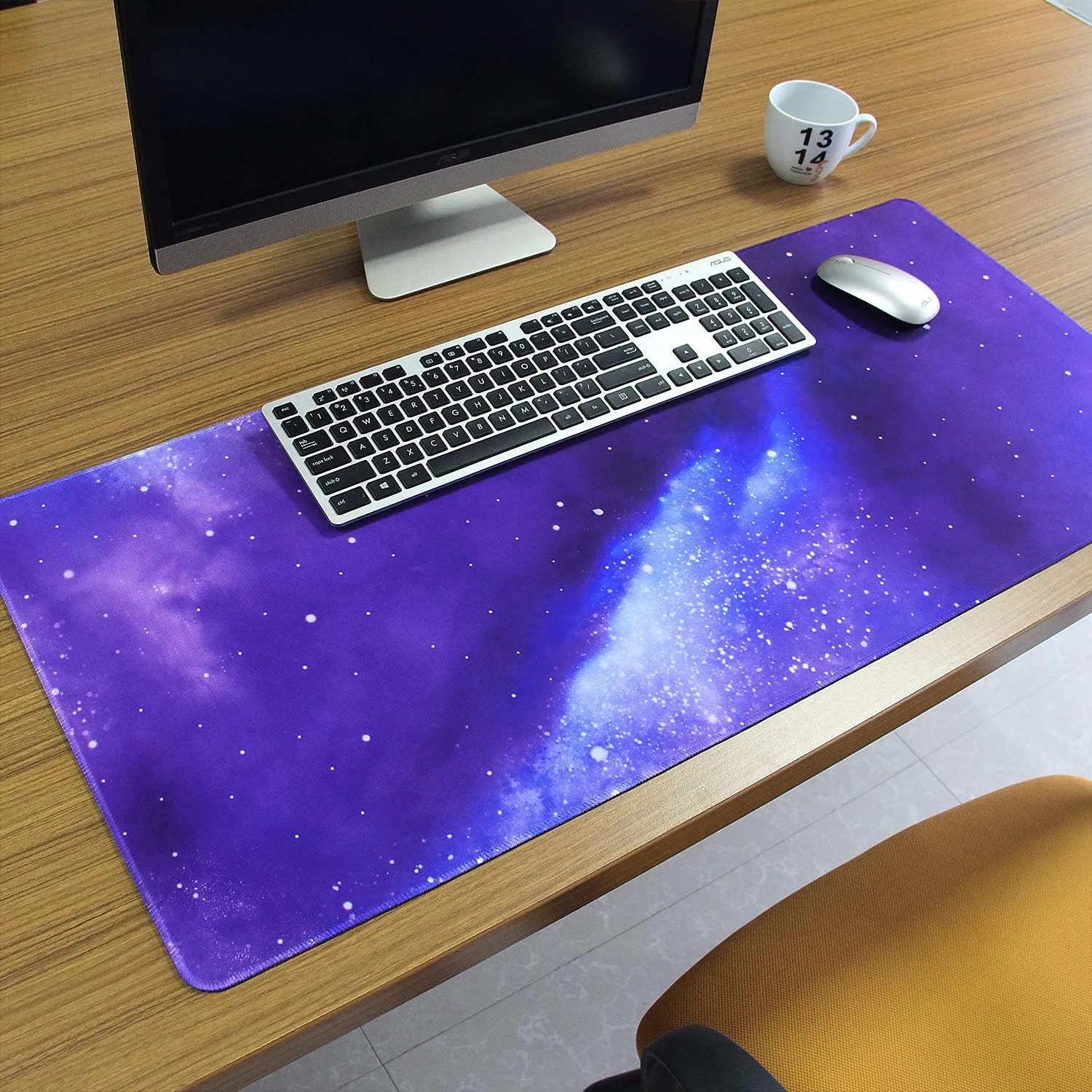 Meffort Inc Extra Large Extended Gaming Desk Mat Non-Slip Rubber Pads Stitched Edges XXLG Mouse Pad 35.4 x 15.7 inch - Galaxy Universe