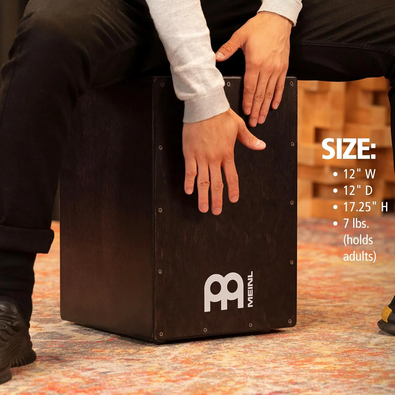 Meinl Percussion Cafe Cajon Box Drum Plus Bag with Snare and Bass Tone for Acoustic Music — Made in Europe — Baltic Birch Wood, Play with Your Hands, 2-Year Warranty (BC1BK)