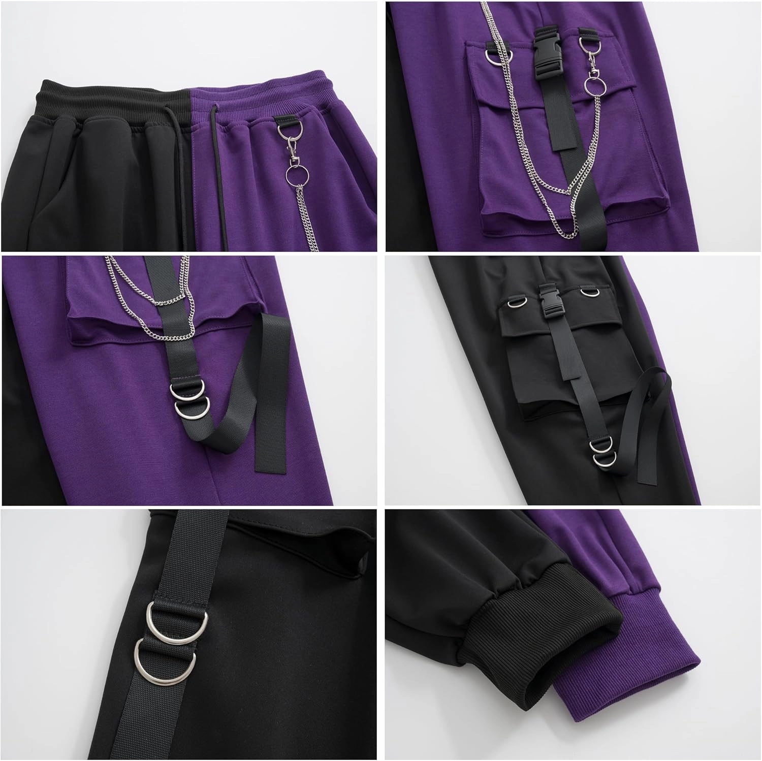 MEINVQIAOTI Black Cargo Pants for Women Techwear Women Loose Street Rock Style Casual Black Pants with Chain Goth Pants