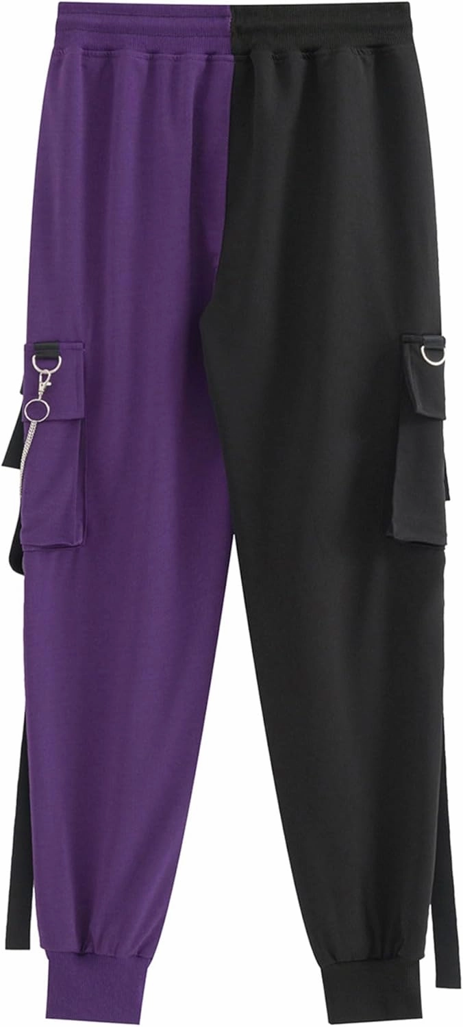 MEINVQIAOTI Black Cargo Pants for Women Techwear Women Loose Street Rock Style Casual Black Pants with Chain Goth Pants