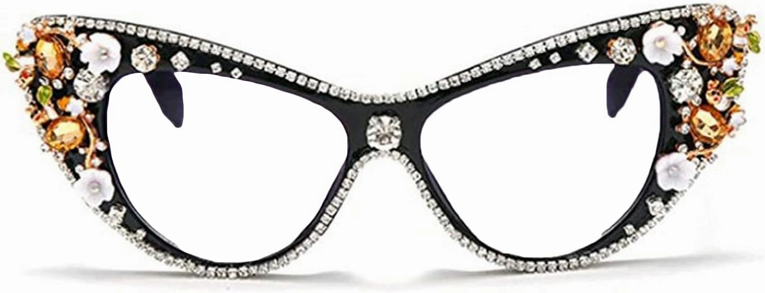 Melrose Diamond Jewelry Farsightedness Glasses Women's Unique Cat Eye Diamond Punk Reading Glasses