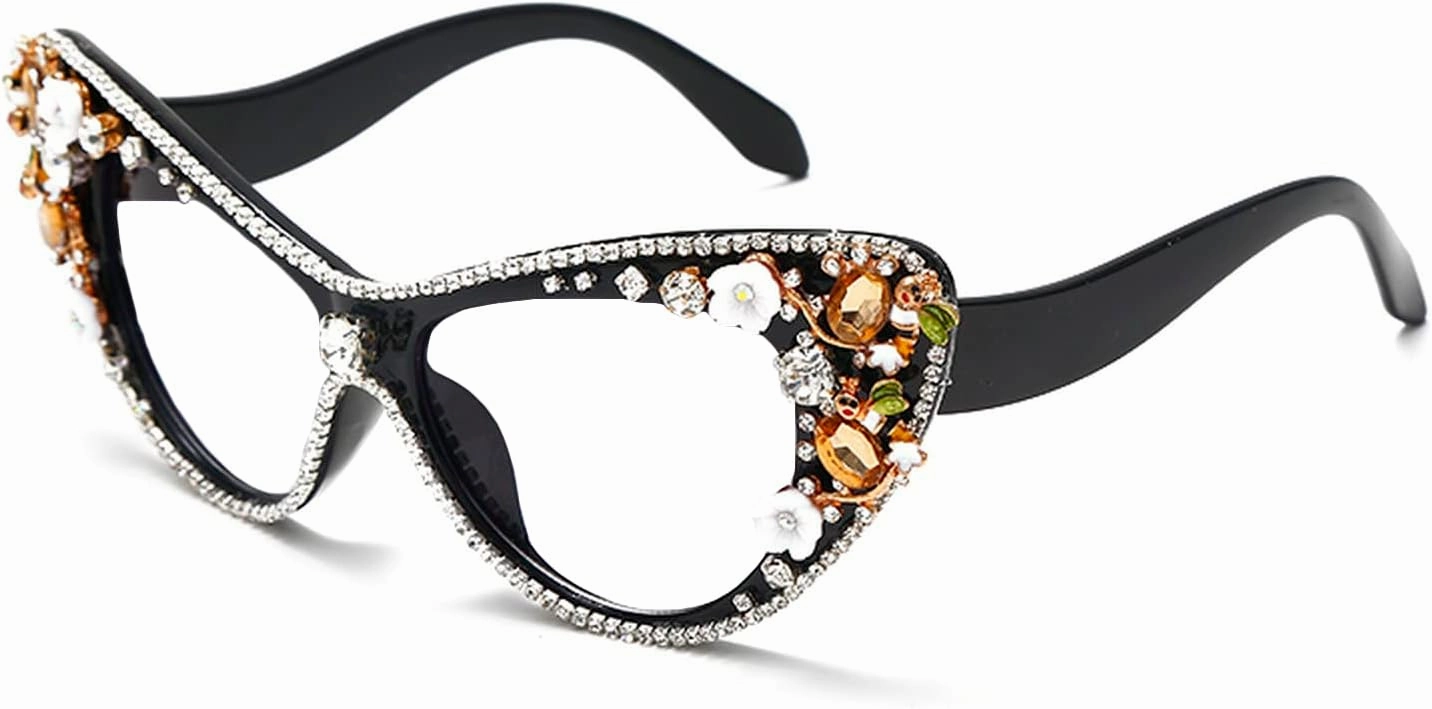 Melrose Diamond Jewelry Farsightedness Glasses Women's Unique Cat Eye Diamond Punk Reading Glasses