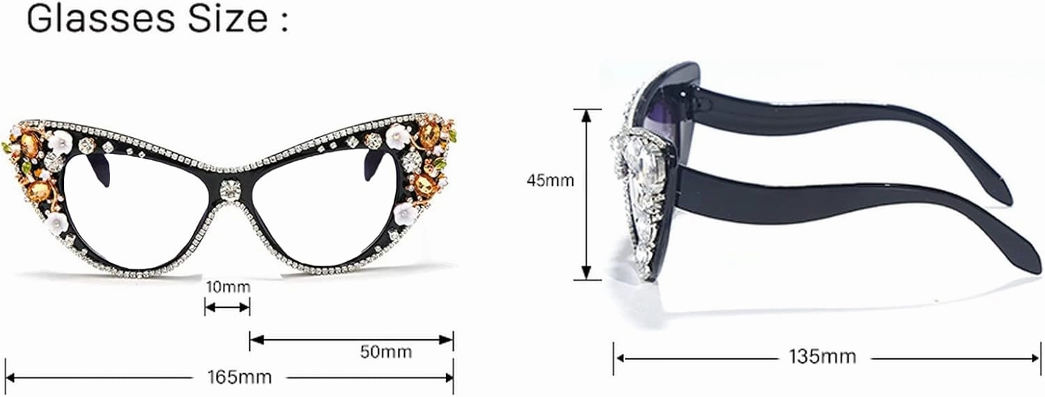 Melrose Diamond Jewelry Farsightedness Glasses Women's Unique Cat Eye Diamond Punk Reading Glasses
