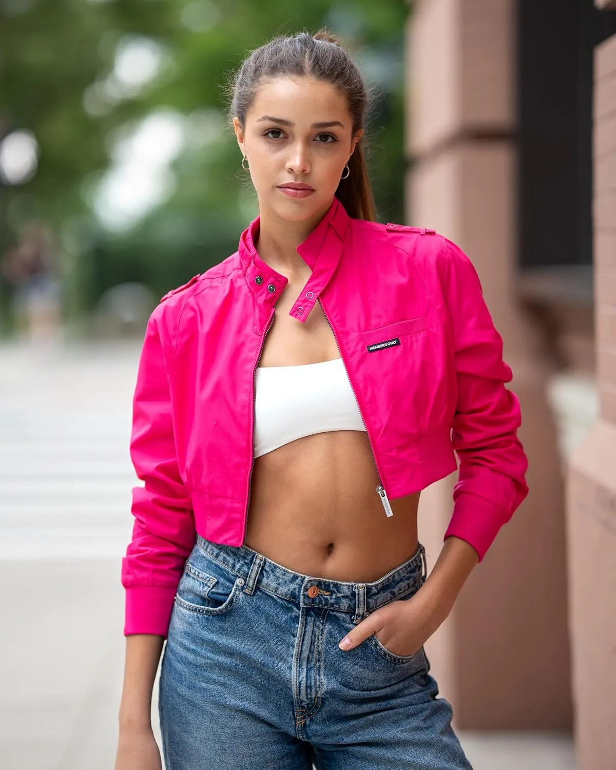 Members Only Mini Cropped Jacket Women Trendy Racer Jacket
