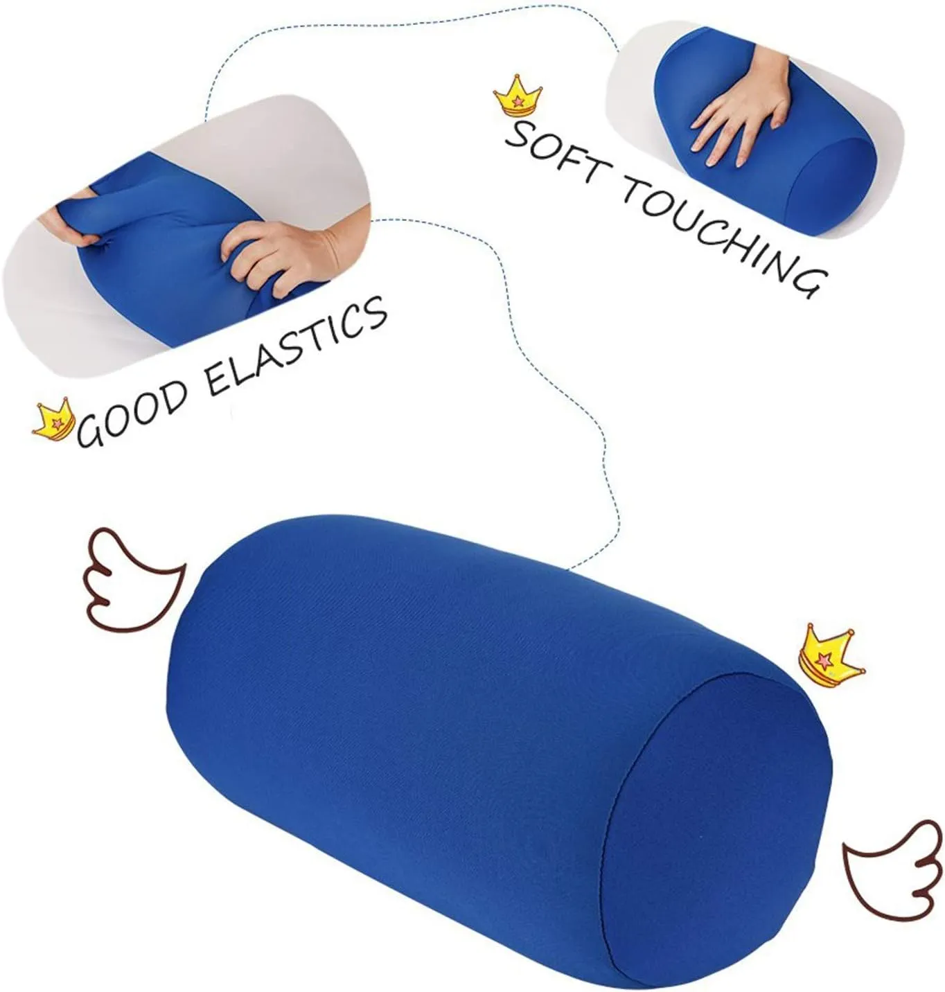 Microbead Roll Neck Pillows Comfy Bean Bag Pillow Mooshi Foam Bolster Tube Cushion Back Head Lumbar Support Sleeping Throw Pillows for Travel Airplane Car Sofa Bed (Blue, 12.6''X6.3'')