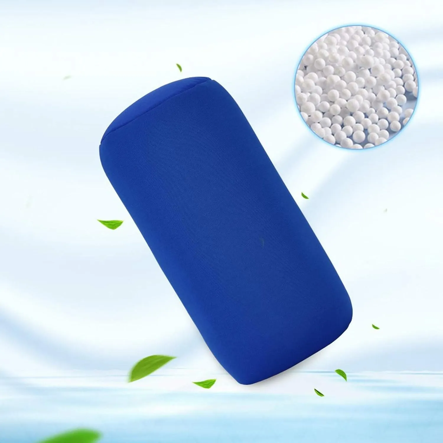 Microbead Roll Neck Pillows Comfy Bean Bag Pillow Mooshi Foam Bolster Tube Cushion Back Head Lumbar Support Sleeping Throw Pillows for Travel Airplane Car Sofa Bed (Blue, 12.6''X6.3'')
