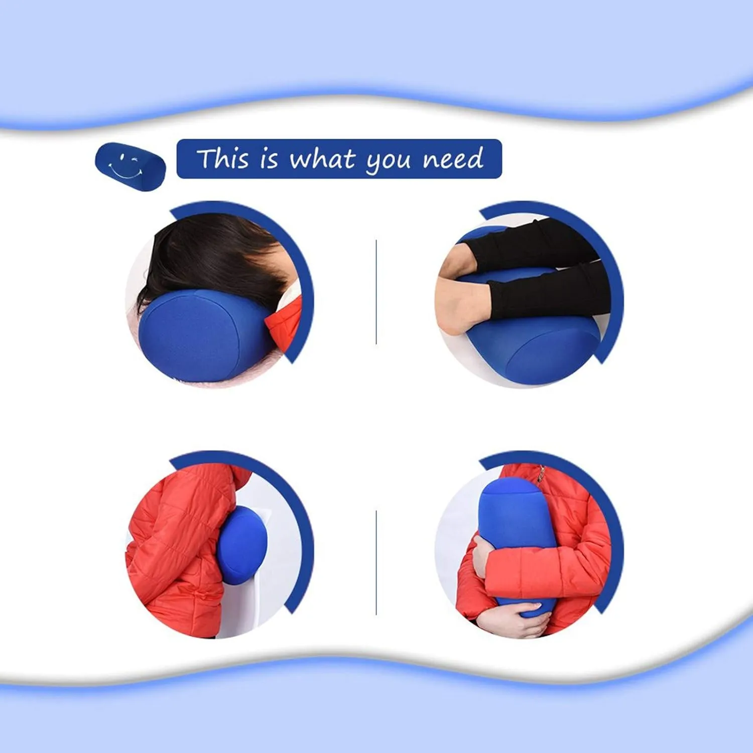 Microbead Roll Neck Pillows Comfy Bean Bag Pillow Mooshi Foam Bolster Tube Cushion Back Head Lumbar Support Sleeping Throw Pillows for Travel Airplane Car Sofa Bed (Blue, 12.6''X6.3'')