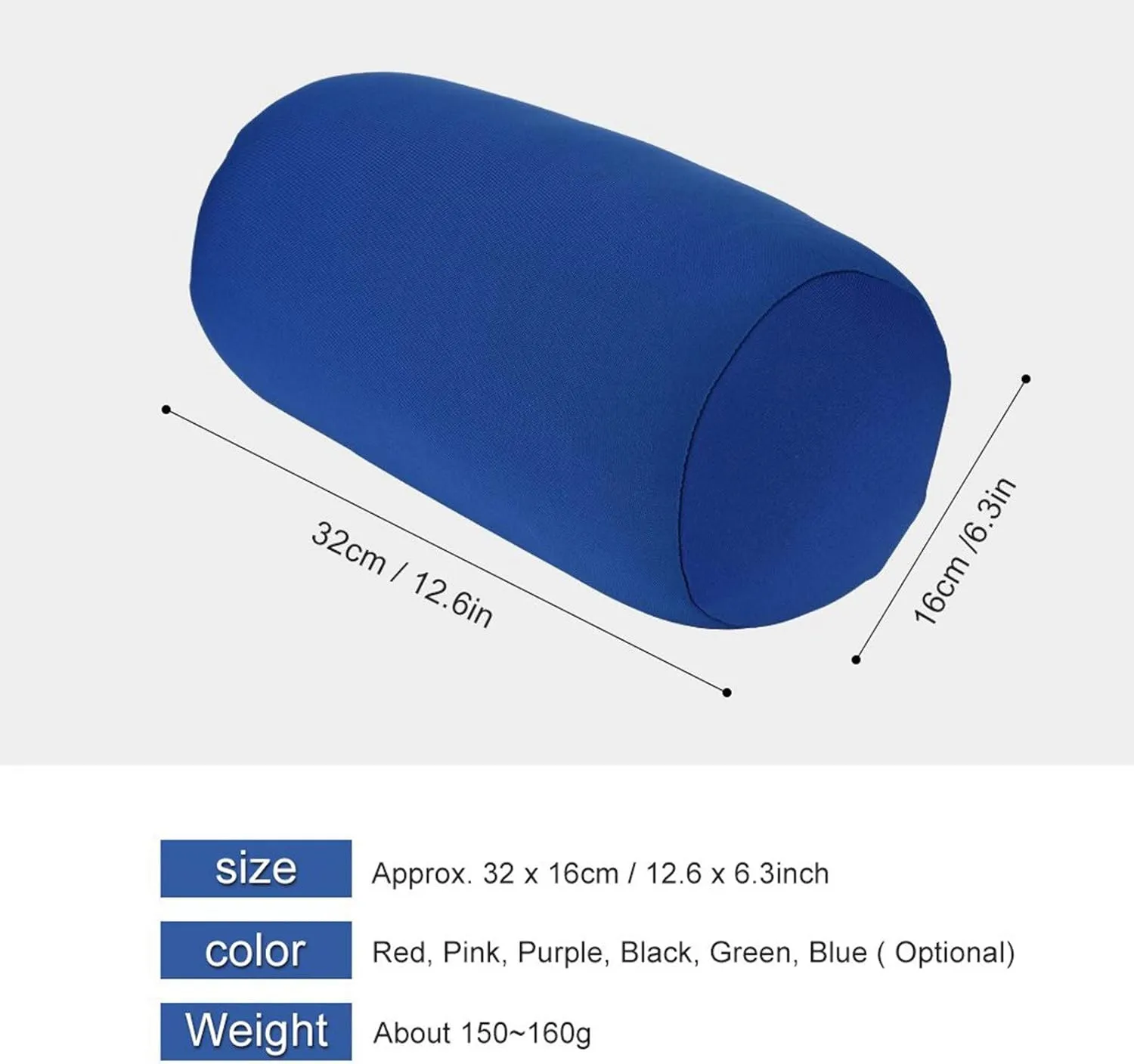 Microbead Roll Neck Pillows Comfy Bean Bag Pillow Mooshi Foam Bolster Tube Cushion Back Head Lumbar Support Sleeping Throw Pillows for Travel Airplane Car Sofa Bed (Blue, 12.6''X6.3'')