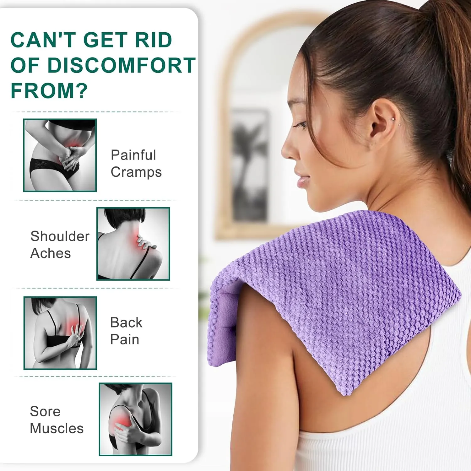 Microwavable Heating Pads 15 * 9" for Pain Relief, Weighted Moist Microwave Heat Pad for Cramps, Neck Shoulder, Back, Warm Compress Rice Bean Bag Hot Pack for Muscles, Joints Ache, Unscented,1 Pack