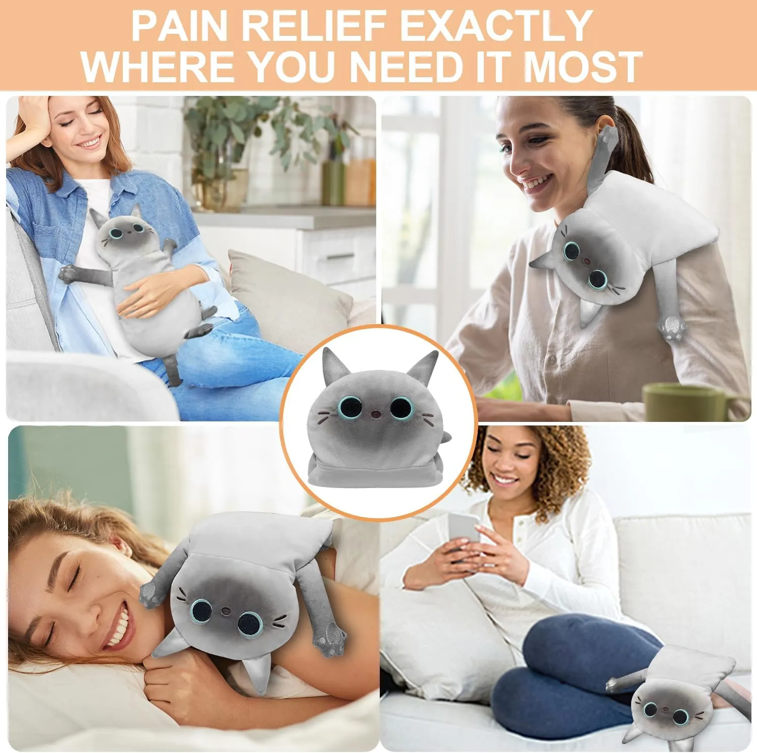 Microwave Heating Pad for Cramps Pain Relief, 22 * 13'' Moist Microwavable Stuffed Animal Period Menstrual Heating Pads for Back, Neck Shoulder and Knee, Big Siamese Cat