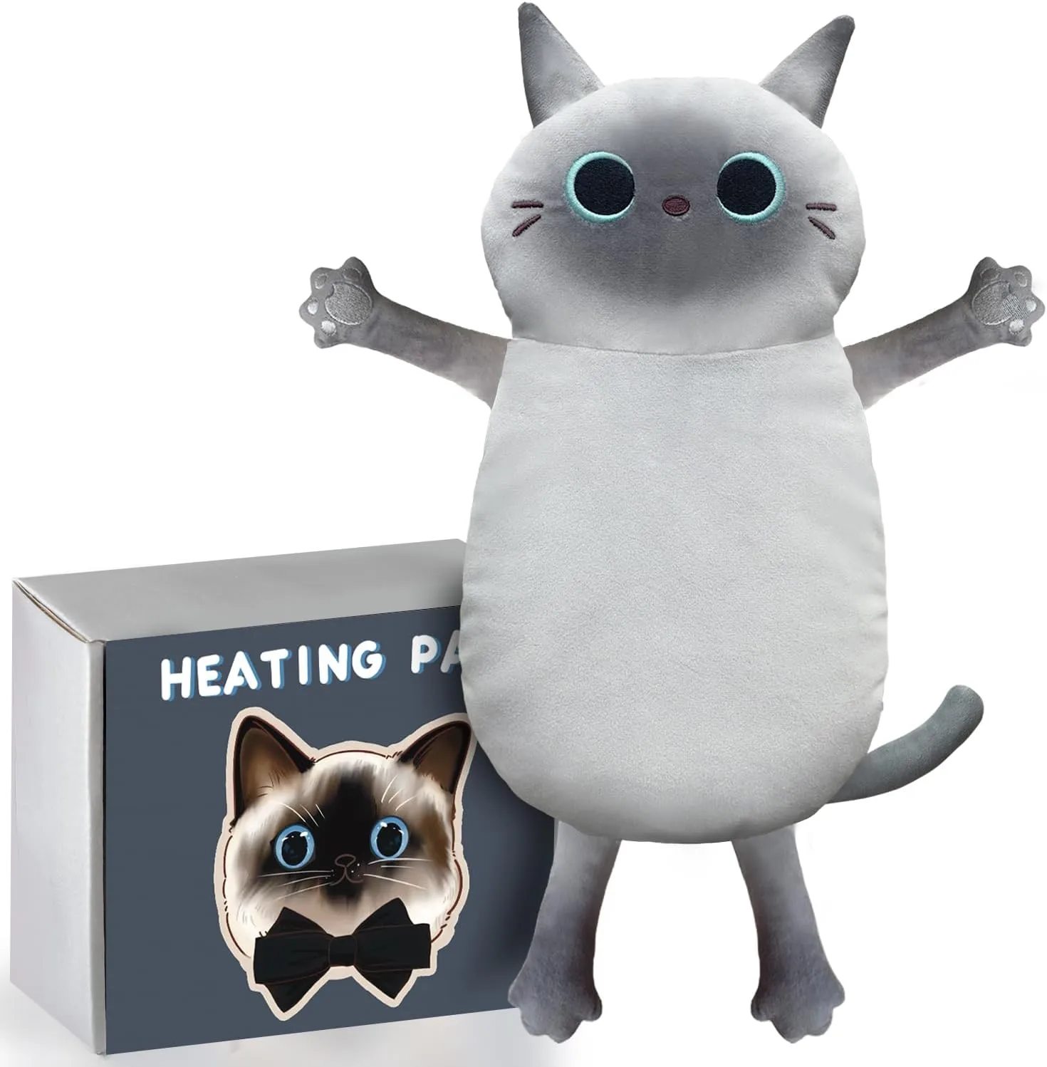 Microwave Heating Pad for Cramps Pain Relief, 22 * 13'' Moist Microwavable Stuffed Animal Period Menstrual Heating Pads for Back, Neck Shoulder and Knee, Big Siamese Cat