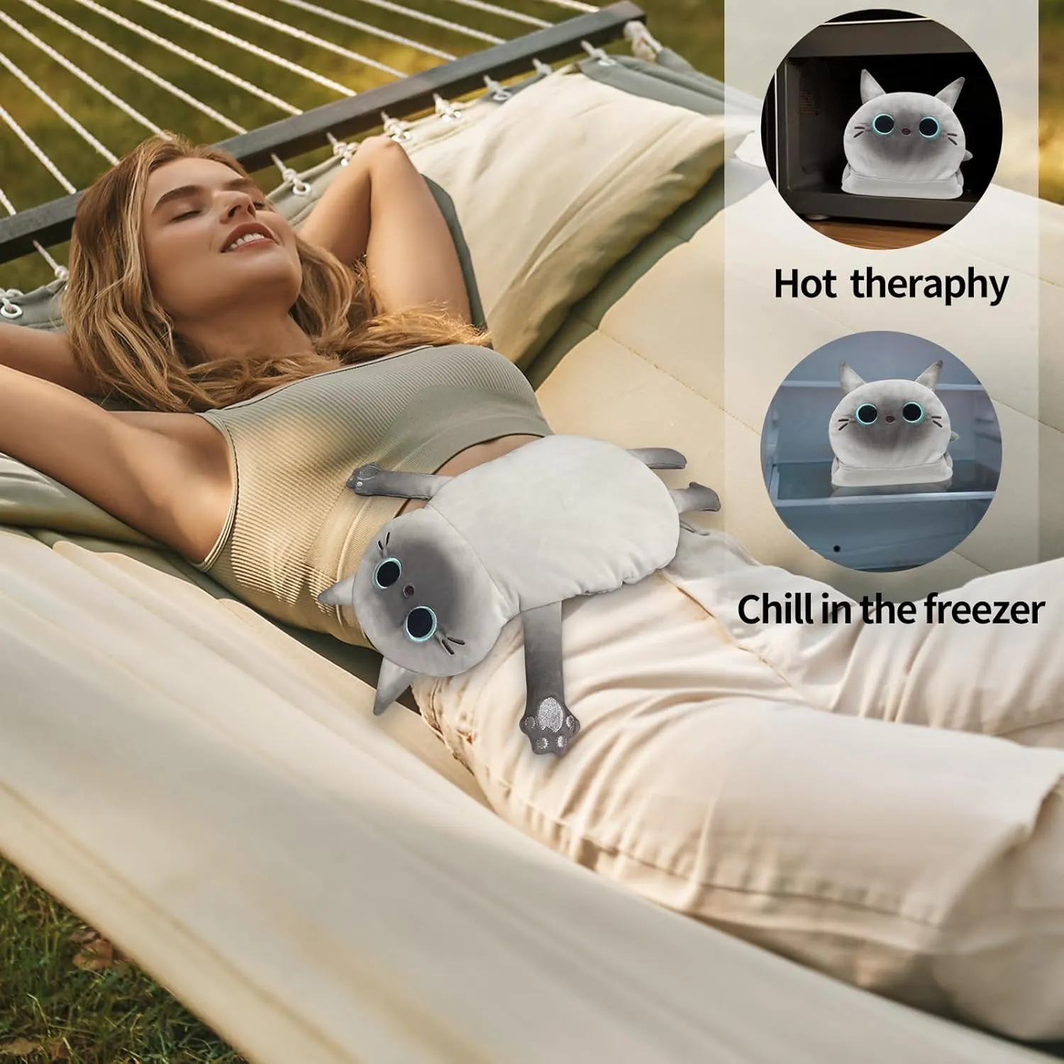 Microwave Heating Pad for Cramps Pain Relief, 22 * 13'' Moist Microwavable Stuffed Animal Period Menstrual Heating Pads for Back, Neck Shoulder and Knee, Big Siamese Cat