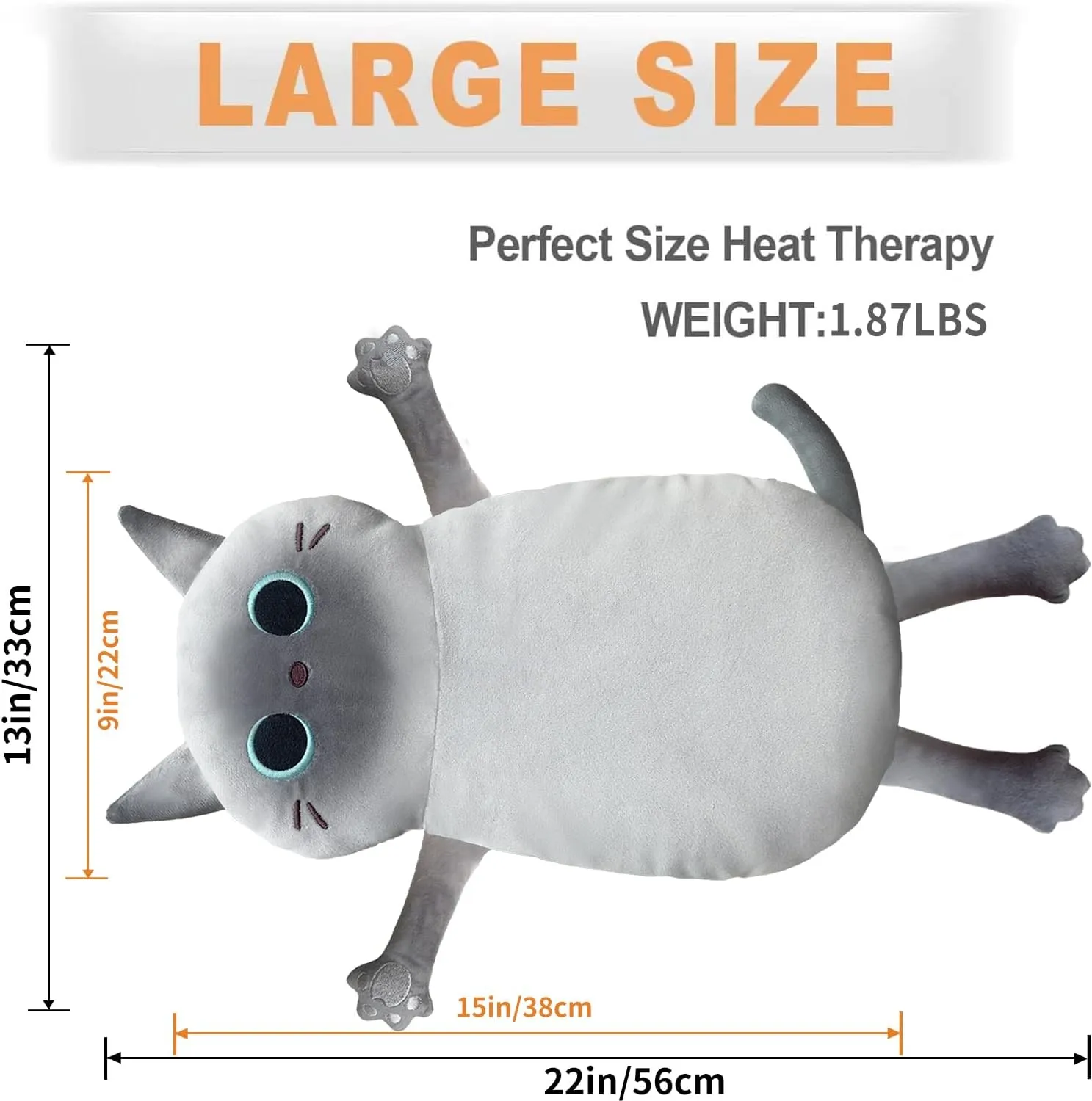 Microwave Heating Pad for Cramps Pain Relief, 22 * 13'' Moist Microwavable Stuffed Animal Period Menstrual Heating Pads for Back, Neck Shoulder and Knee, Big Siamese Cat