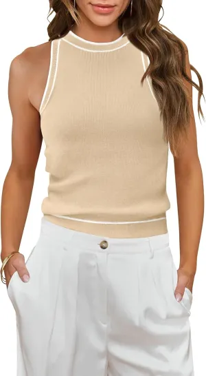 MIHOLL Women Summer Racerback Tank Tops Cute Sleeveless Halter Neck Tank Top Trendy Ribbed Cropped Tank Shirts