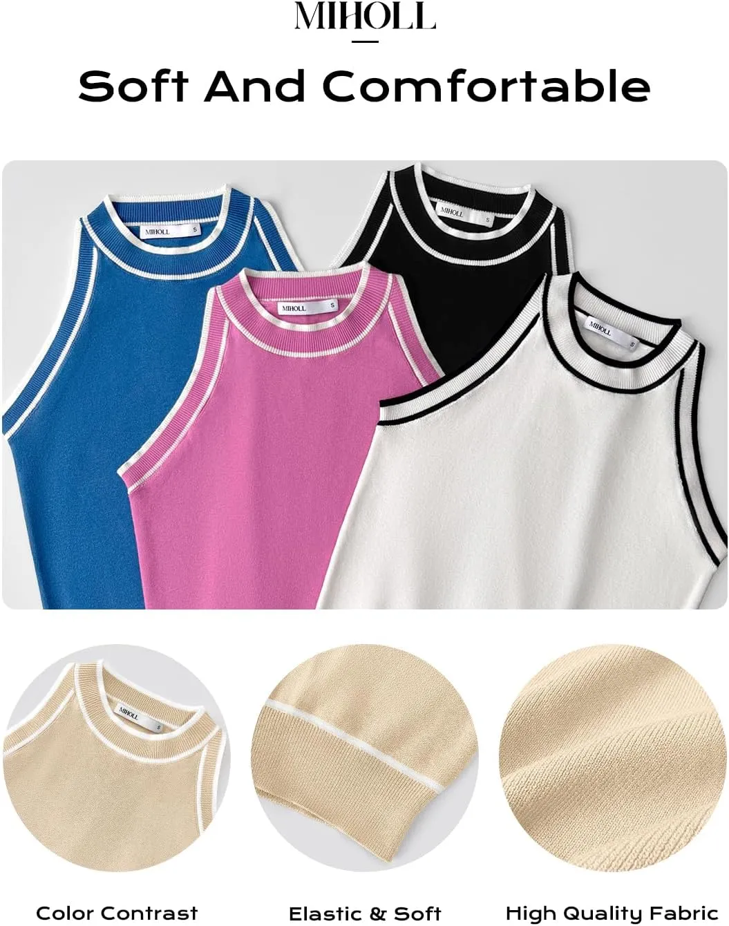 MIHOLL Women Summer Racerback Tank Tops Cute Sleeveless Halter Neck Tank Top Trendy Ribbed Cropped Tank Shirts