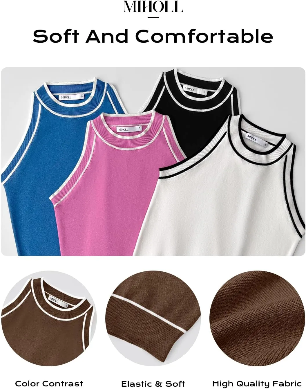 MIHOLL Women Summer Racerback Tank Tops Cute Sleeveless Halter Neck Tank Top Trendy Ribbed Cropped Tank Shirts