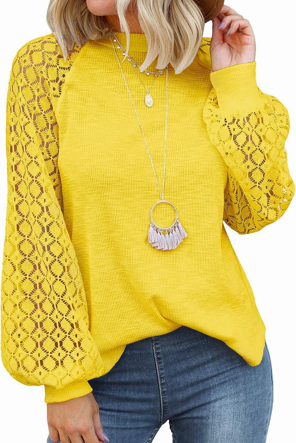 MIHOLL Women’s Long Sleeve Tops Lace Casual Loose Blouses T Shirts