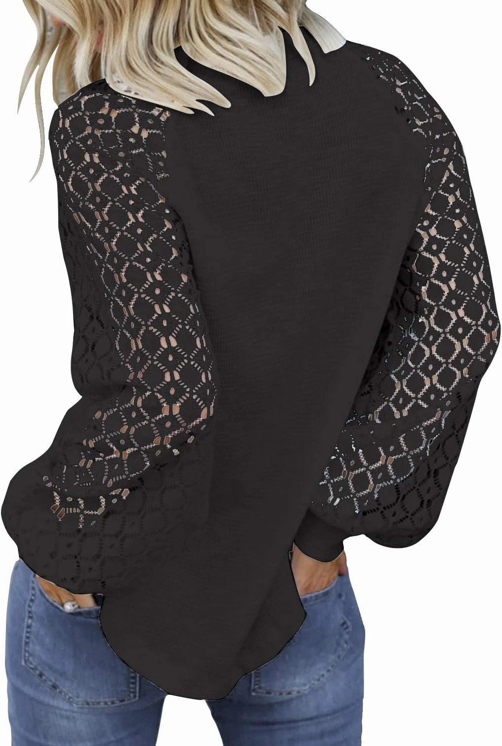 MIHOLL Women’s Long Sleeve Tops Lace Casual Loose Blouses T Shirts