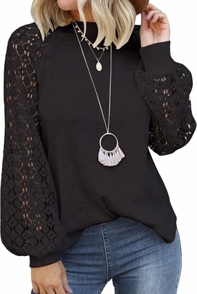MIHOLL Women’s Long Sleeve Tops Lace Casual Loose Blouses T Shirts
