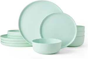 Mikasa Madison Pastel Bone China Lightweight Chip Resistant 12 Piece Dinnerware Set, Mint Green