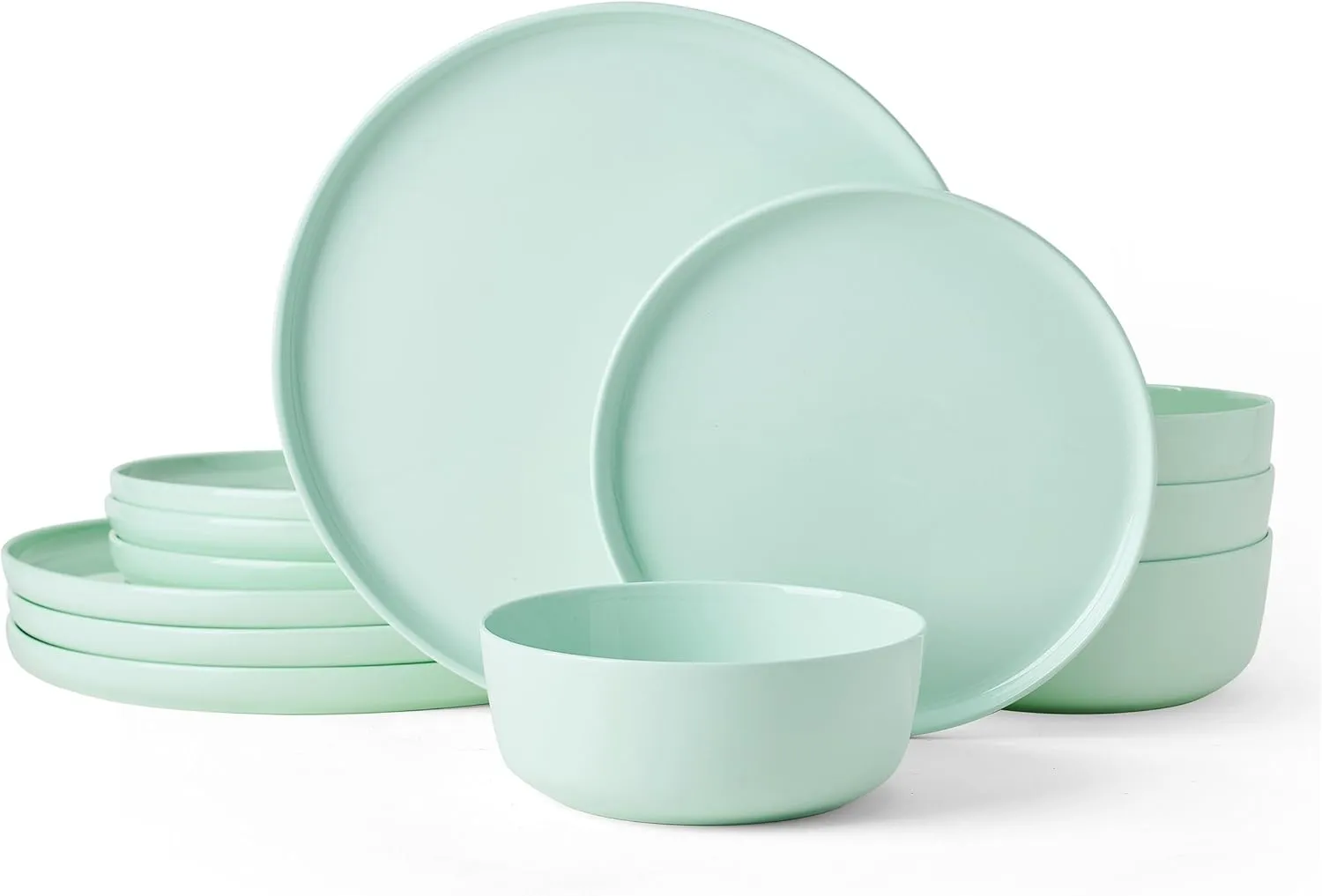 Mikasa Madison Pastel Bone China Lightweight Chip Resistant 12 Piece Dinnerware Set, Mint Green