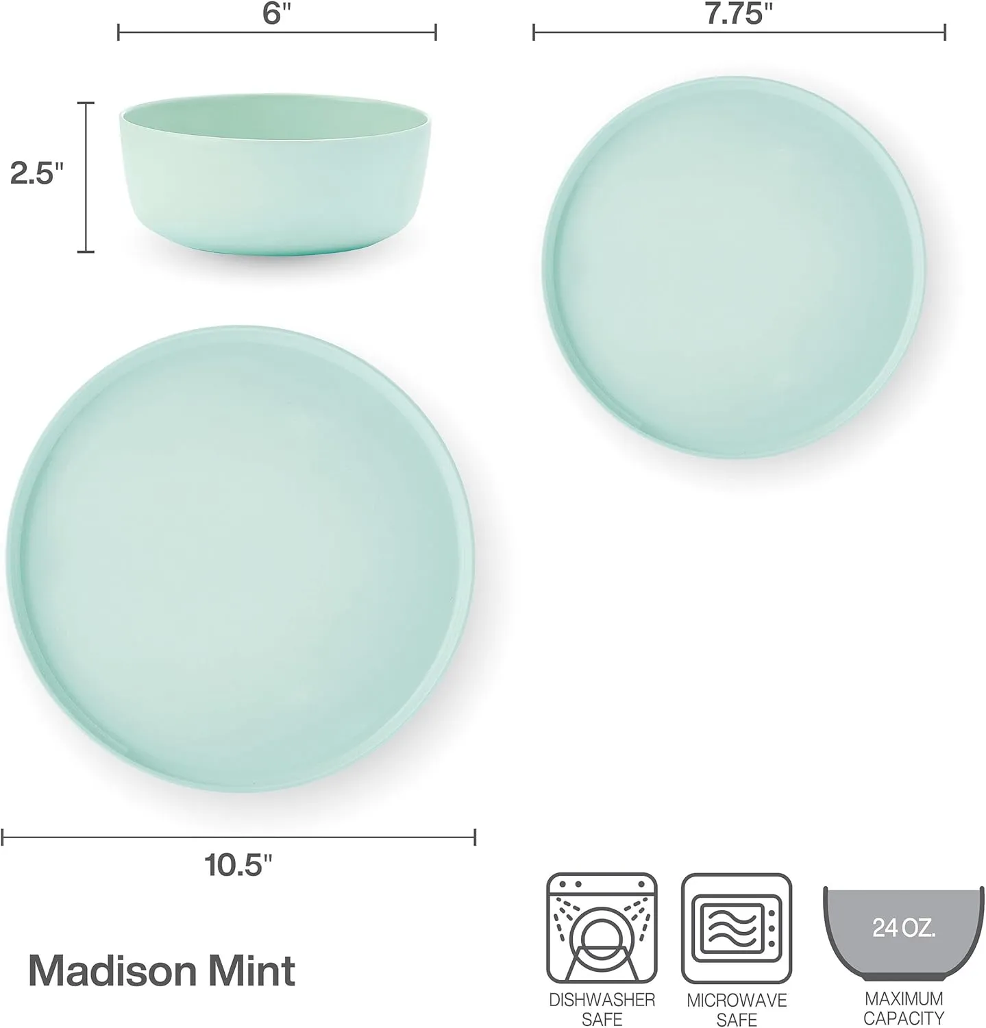 Mikasa Madison Pastel Bone China Lightweight Chip Resistant 12 Piece Dinnerware Set, Mint Green