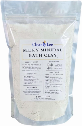 Milky Mineral Bath Clay - Kaolin Clay, Magnesium Sulfate (Epsom Salt), Himalayan Rock Salt - Soothing and Relaxing Soak - Exfoliation for Smoother Skin - 5 lb (12-15 Baths)
